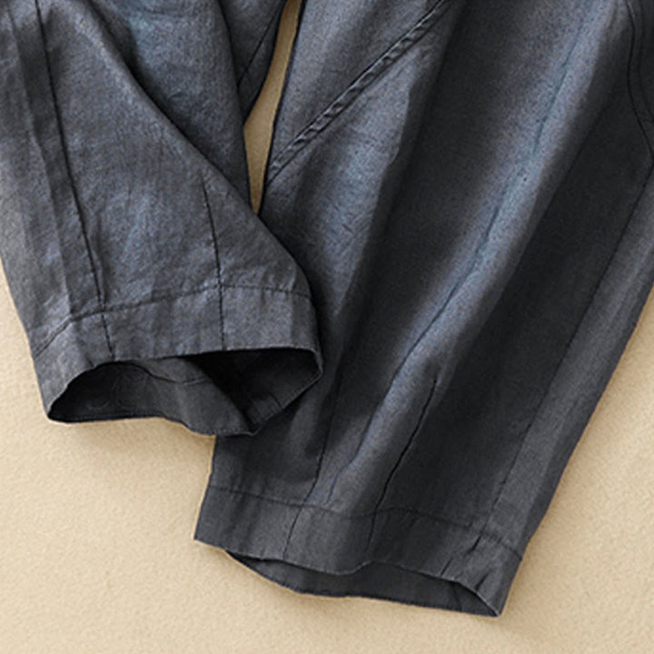 Buddha Stones Casual Plain Cropped Pants Women's Linen Harem Pants With Pockets - image 3
