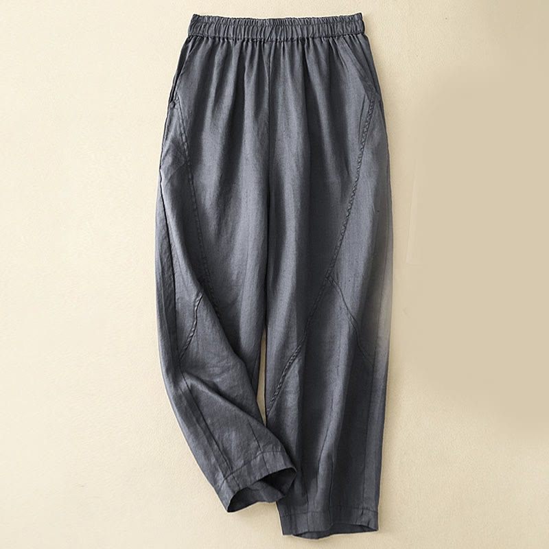 Buddha Stones Casual Plain Cropped Pants Women's Linen Harem Pants With Pockets - SteelBlue - US8-10，UK/AU12-14，EU40-42 (2XL) - image 0