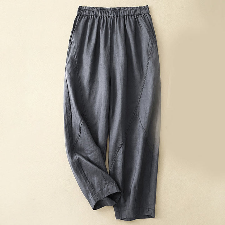 Buddha Stones Casual Plain Cropped Pants Women's Linen Harem Pants With Pockets - SteelBlue - US8-10，UK/AU12-14，EU40-42 (2XL) - image 0
