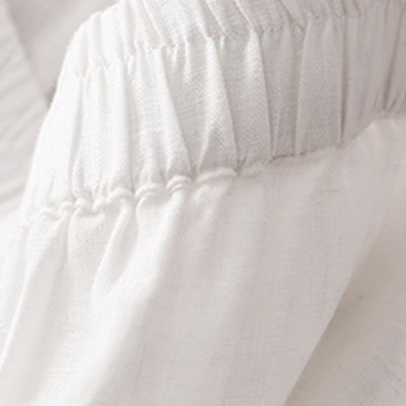 Buddha Stones Casual Plain Cropped Pants Women's Cotton Linen Harem Pants With Pockets - image 6