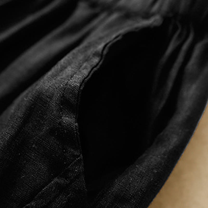 Buddha Stones Casual Plain Cropped Pants Women's Cotton Linen Harem Pants With Pockets - image 12