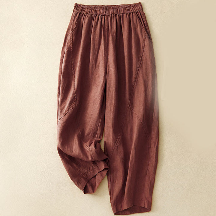 Buddha Stones Casual Plain Cropped Pants Women's Cotton Linen Harem Pants With Pockets - Maroon - US8-10，UK/AU12-14，EU40-42 (2XL) - image 15