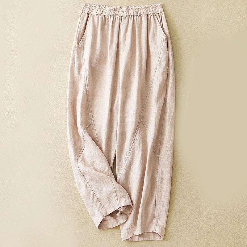 Buddha Stones Casual Plain Cropped Pants Women's Cotton Linen Harem Pants With Pockets - PeachPuff - US8-10，UK/AU12-14，EU40-42 (2XL) - image 20