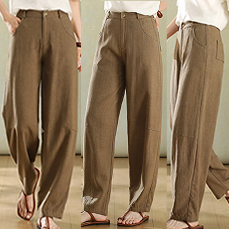 Buddha Stones Pure Color Buttons Women's Linen Pants With Pockets - image 1