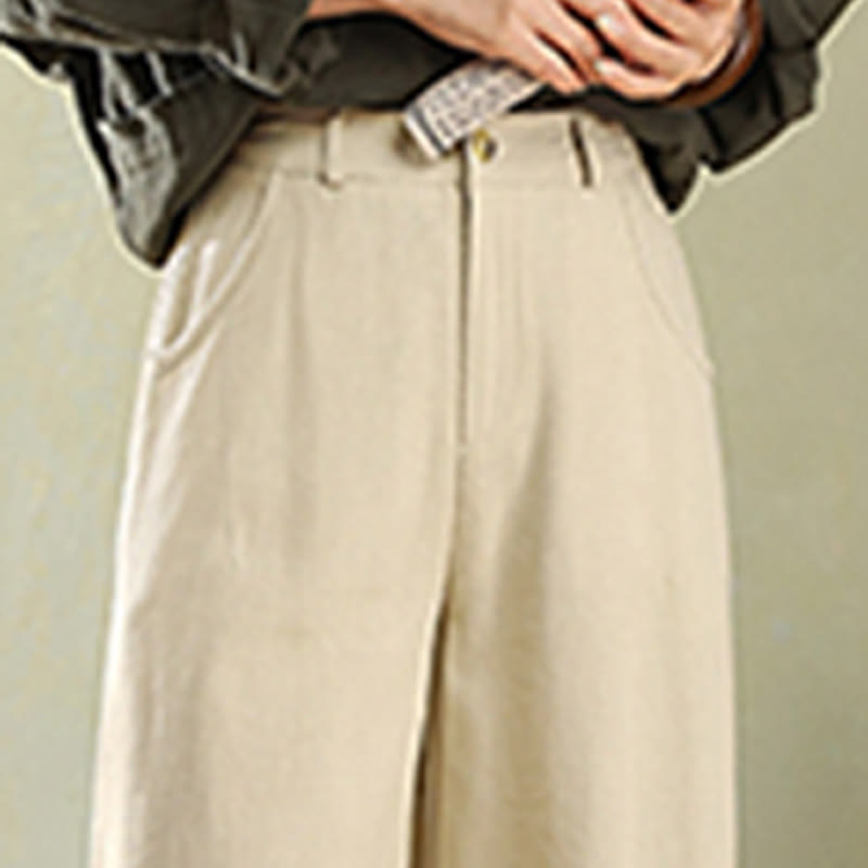 Buddha Stones Pure Color Buttons Women's Linen Pants With Pockets - image 4