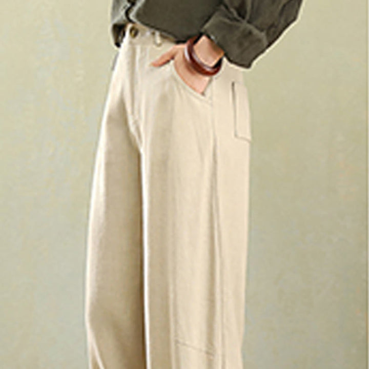 Buddha Stones Pure Color Buttons Women's Linen Pants With Pockets - image 5
