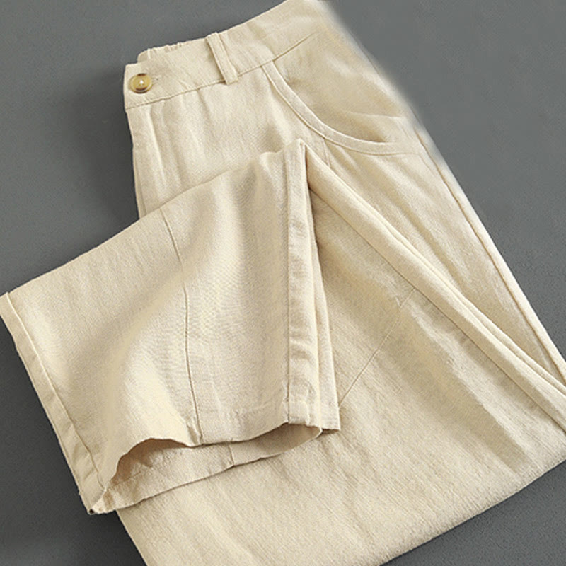 Buddha Stones Pure Color Buttons Women's Linen Pants With Pockets - image 11