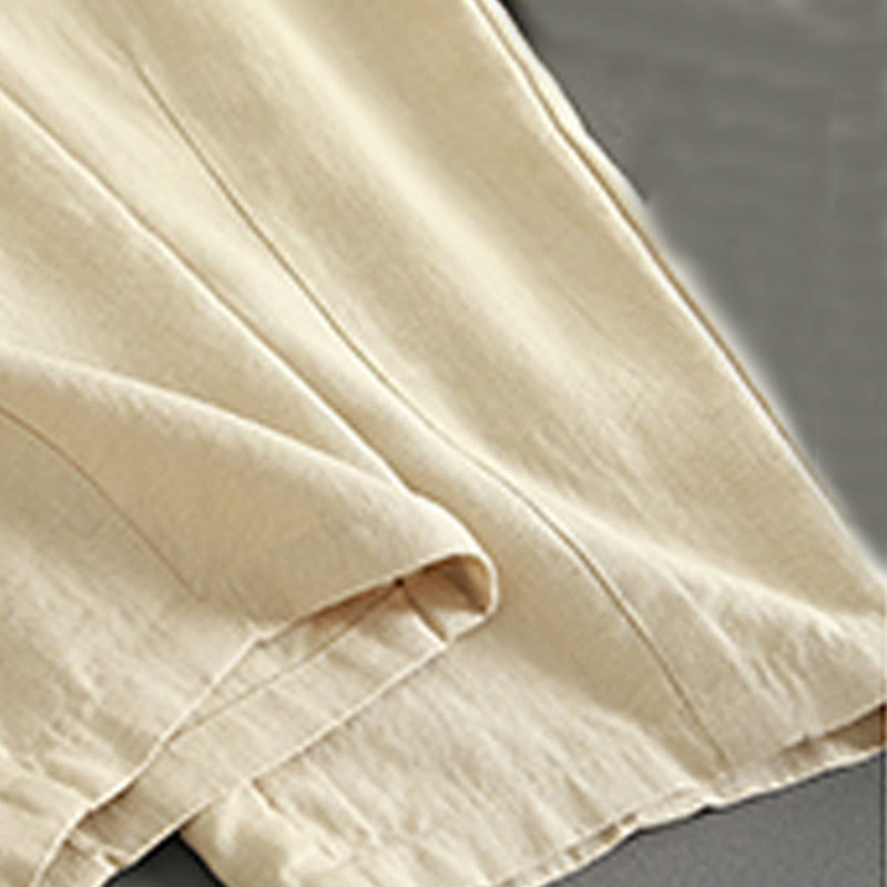 Buddha Stones Pure Color Buttons Women's Linen Pants With Pockets - image 6