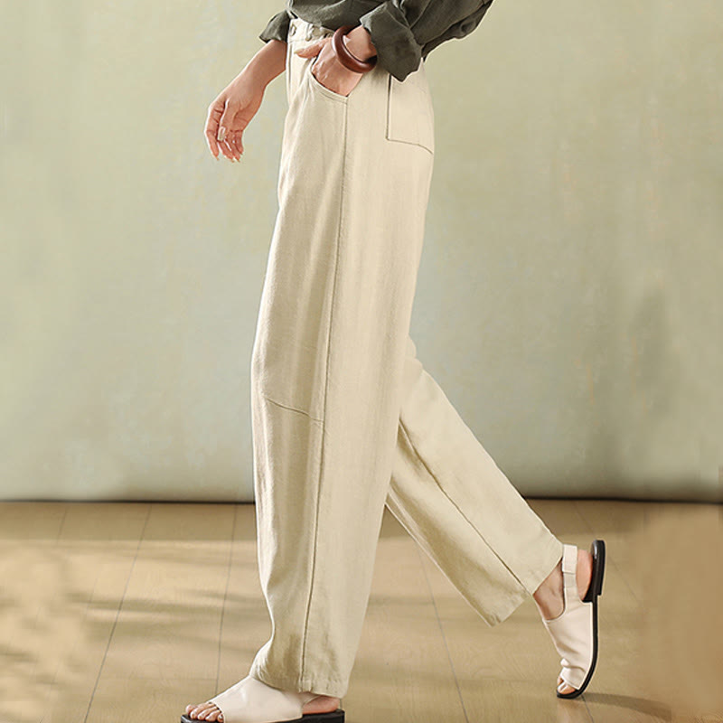 Buddha Stones Pure Color Buttons Women's Linen Pants With Pockets - image 3