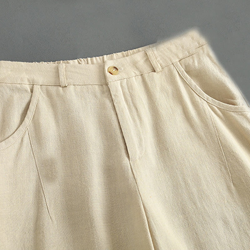 Buddha Stones Pure Color Buttons Women's Linen Pants With Pockets - image 8