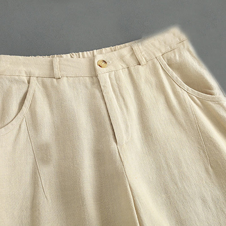 Buddha Stones Pure Color Buttons Women's Linen Pants With Pockets - image 8