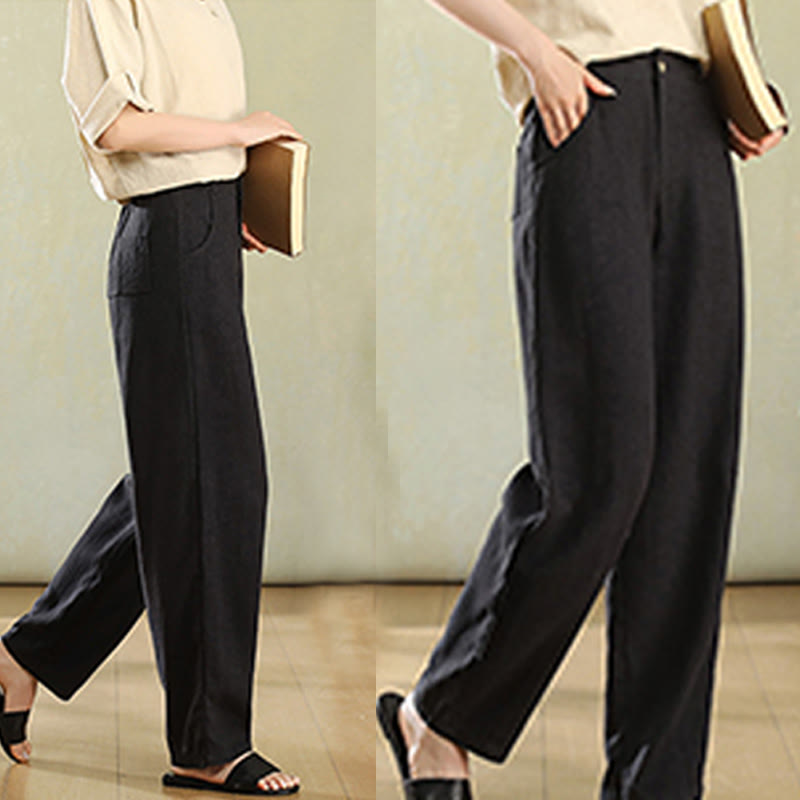 Buddha Stones Pure Color Buttons Women's Linen Pants With Pockets - image 14