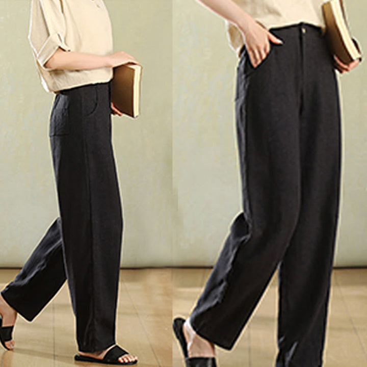 Buddha Stones Pure Color Buttons Women's Linen Pants With Pockets - image 14