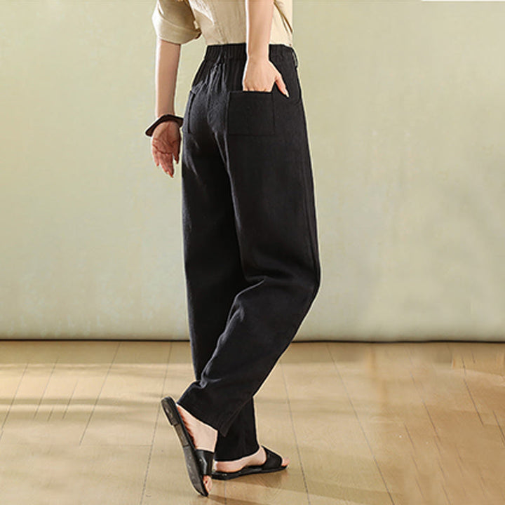 Buddha Stones Pure Color Buttons Women's Linen Pants With Pockets - image 13