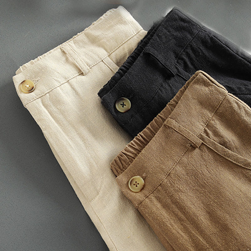 Buddha Stones Pure Color Buttons Women's Linen Pants With Pockets - image 15