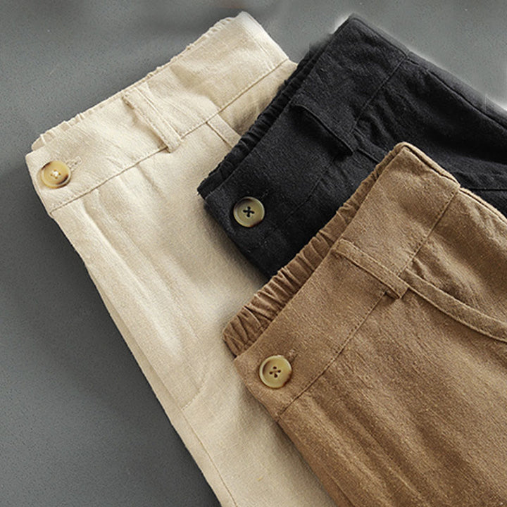 Buddha Stones Pure Color Buttons Women's Linen Pants With Pockets - image 15