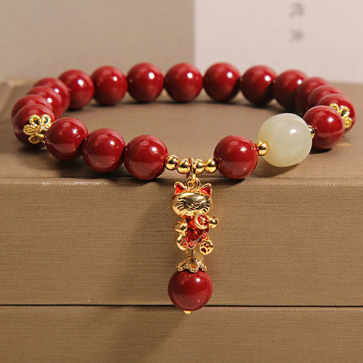 Buddha Stones "Wishing You Good Fortune and Joy" Cat Cinnabar Bracelet Includes Gift Message Card - image 1