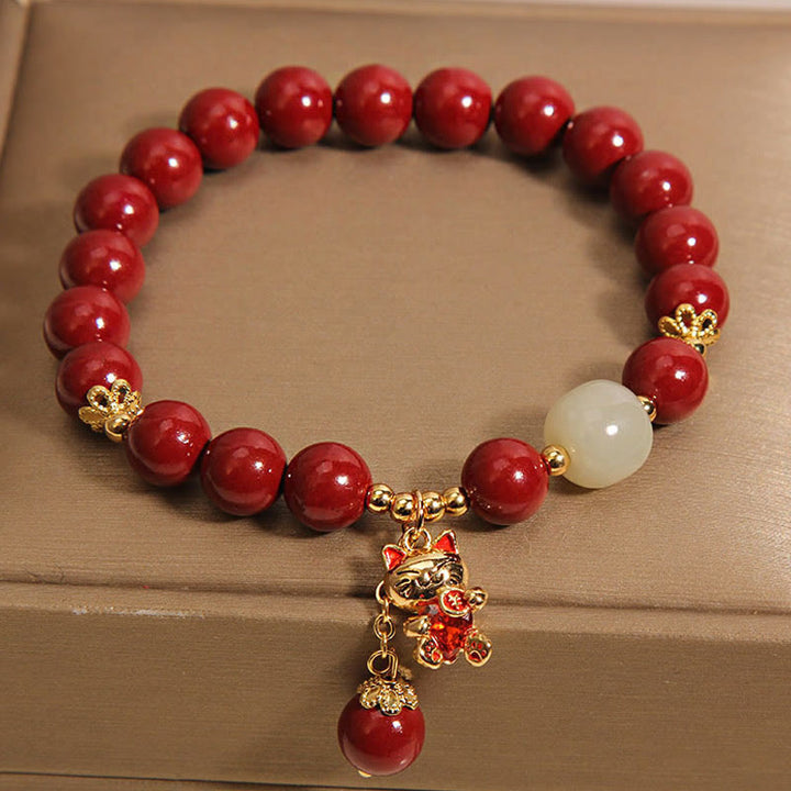 Buddha Stones "Wishing You Good Fortune and Joy" Cat Cinnabar Bracelet Includes Gift Message Card - image 5