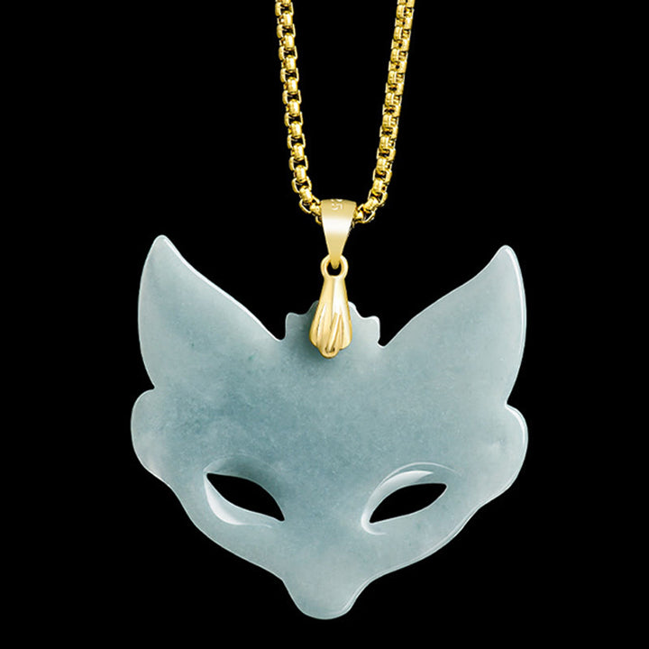 Buddha Stones Fox Mask Jade Titanium Steel Necklace Luck Pendant - image 1