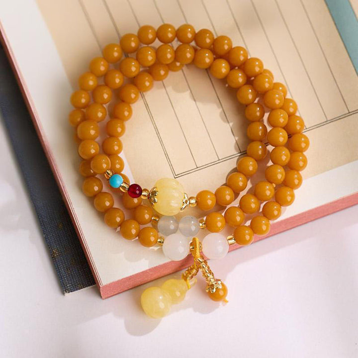 Buddha Stones Amber Gourd Multilayer Confidence Bracelet - 6mm Amber(Wrist Circumference: 14-16cm) - image 9