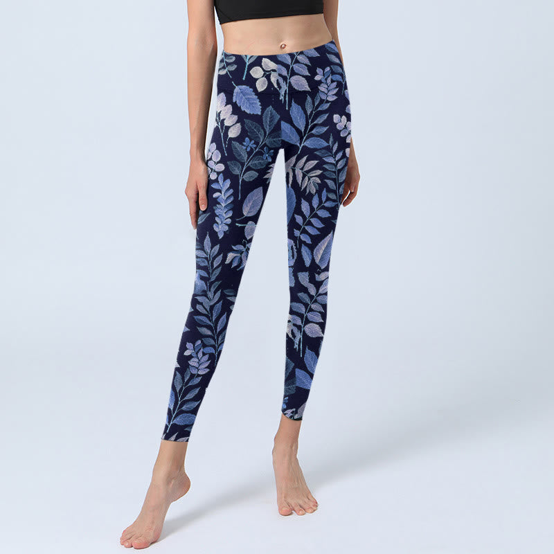 Buddha Stones Purple Leaves Print Gym Leggings Women's Yoga Pants - image 5
