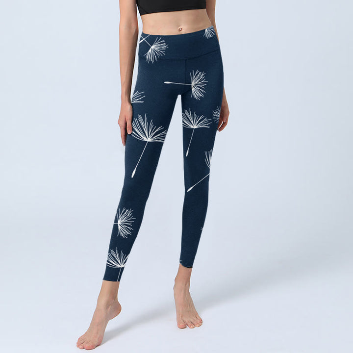 Buddha Stones White Dandelions Print Gym Leggings Women's Yoga Pants - image 5