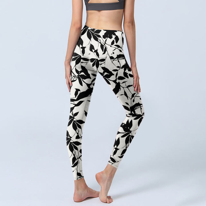 Buddha Stones Black Leaves Print Gym Leggings Women's Yoga Pants - image 4