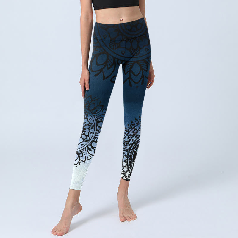 Buddha Stones Circular Mandala Flower Print Gym Leggings Women's Yoga Pants - image 5