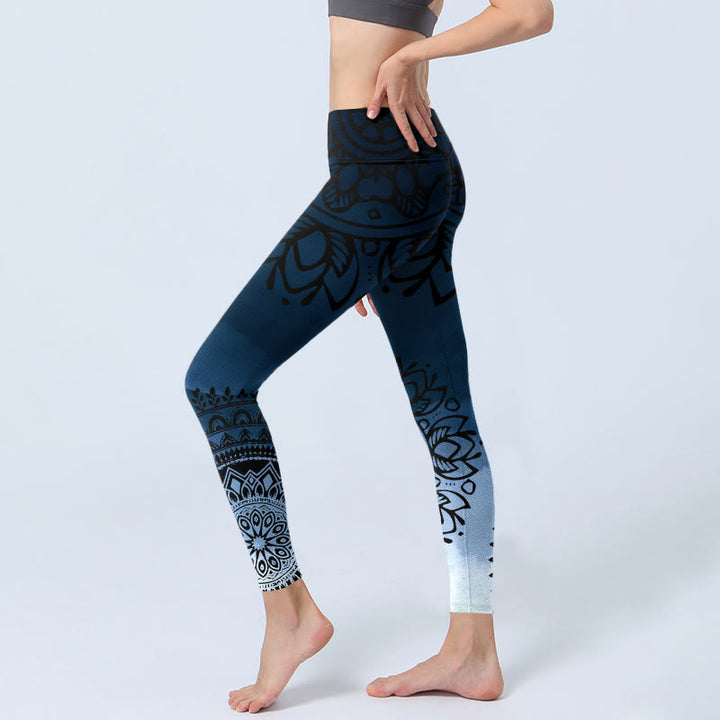 Buddha Stones Circular Mandala Flower Print Gym Leggings Women's Yoga Pants - image 2
