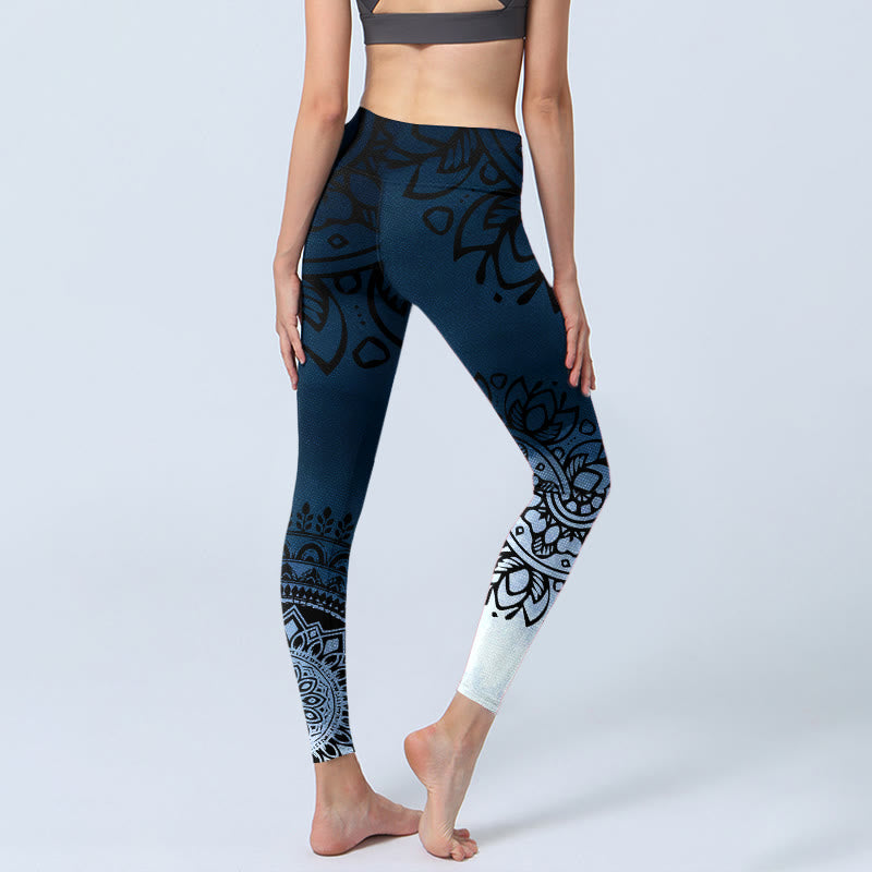 Buddha Stones Circular Mandala Flower Print Gym Leggings Women's Yoga Pants - image 4
