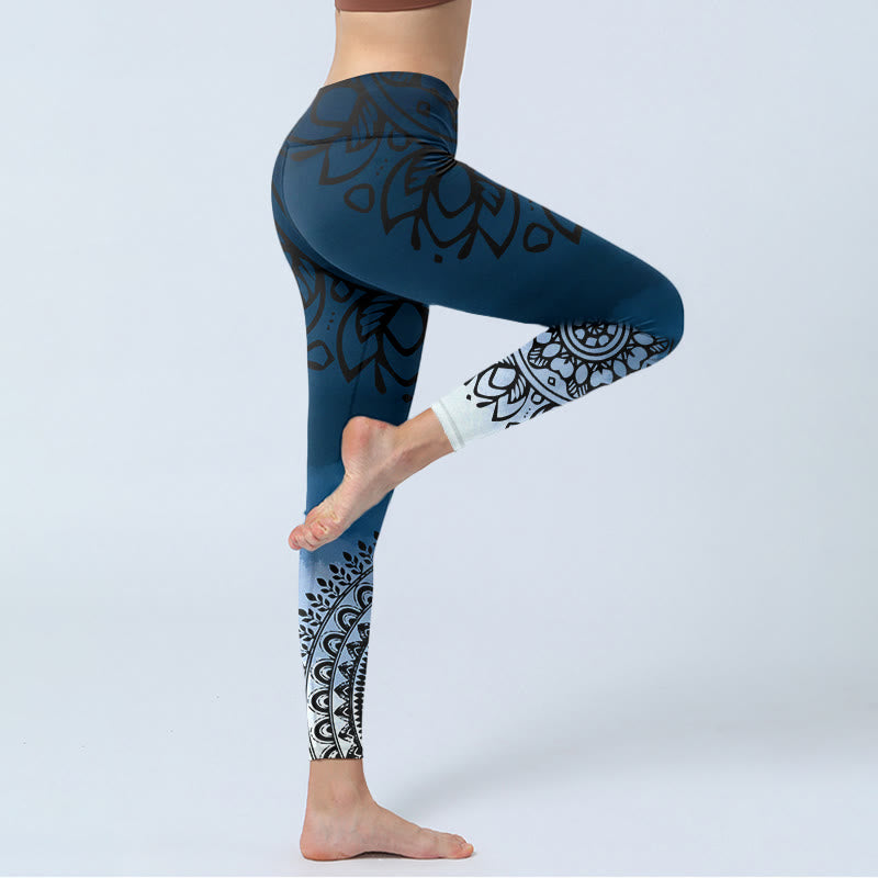 Buddha Stones Circular Mandala Flower Print Gym Leggings Women's Yoga Pants - image 3