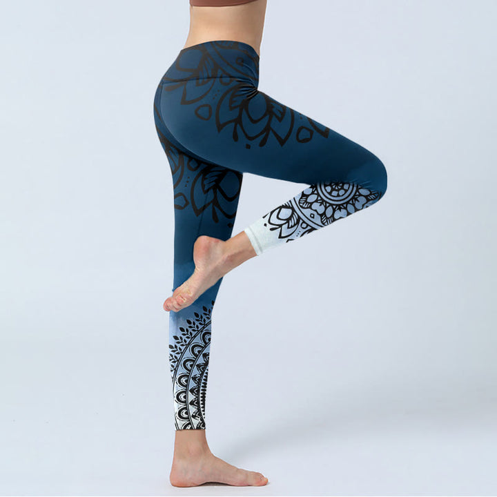 Buddha Stones Circular Mandala Flower Print Gym Leggings Women's Yoga Pants - image 3
