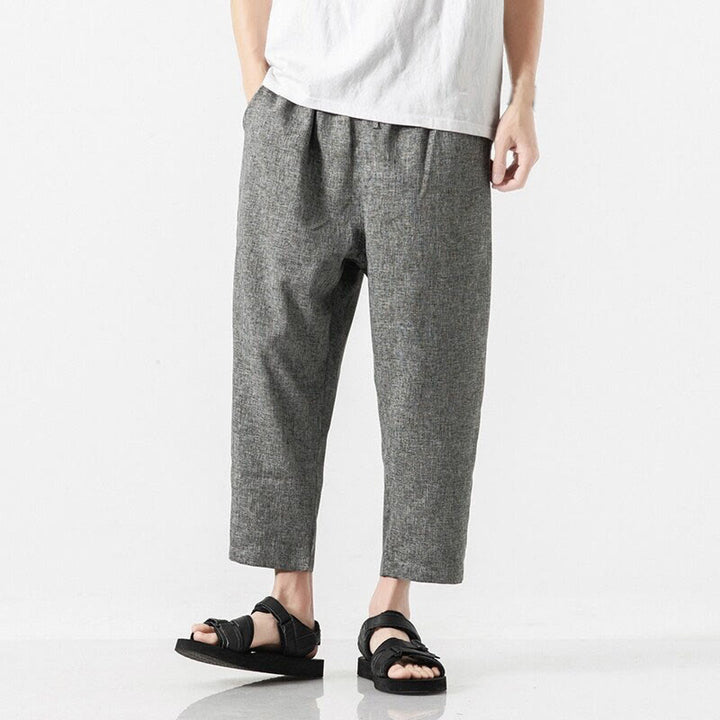 Buddha Stones Summer Plain Men's 7-8 Length Cotton Linen Pants With Pockets - DarkGray - US/UK/AU46，EU56 (5XL) - image 17