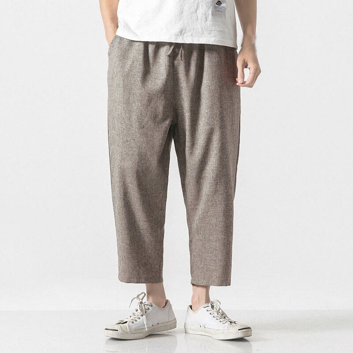 Buddha Stones Summer Plain Men's 7-8 Length Cotton Linen Pants With Pockets - image 1