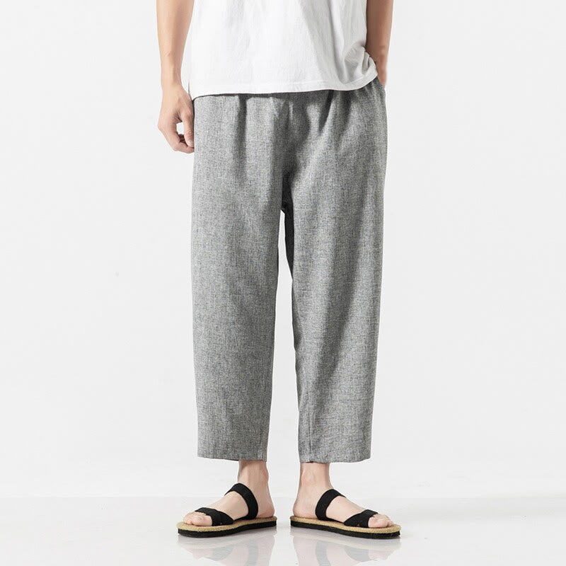 Buddha Stones Summer Plain Men's 7-8 Length Cotton Linen Pants With Pockets - LightGrey - US/UK/AU46，EU56 (5XL) - image 24
