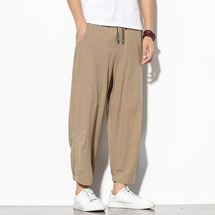 Buddha Stones Summer Men's 7-8 Length Cotton Linen Carrot Pants With Pockets - image 10