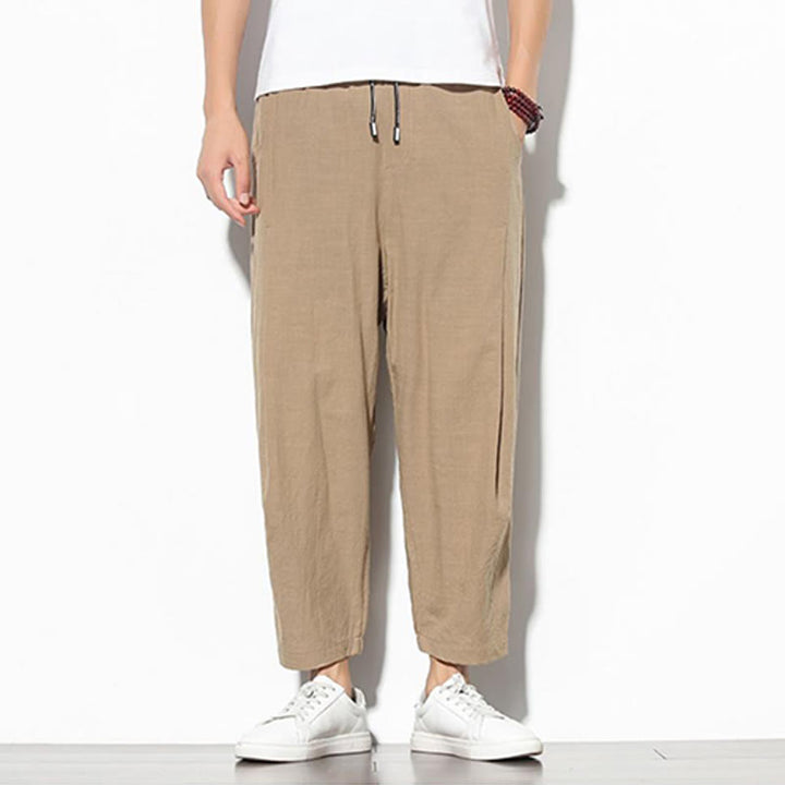 Buddha Stones Summer Men's 7-8 Length Cotton Linen Carrot Pants With Pockets - image 11