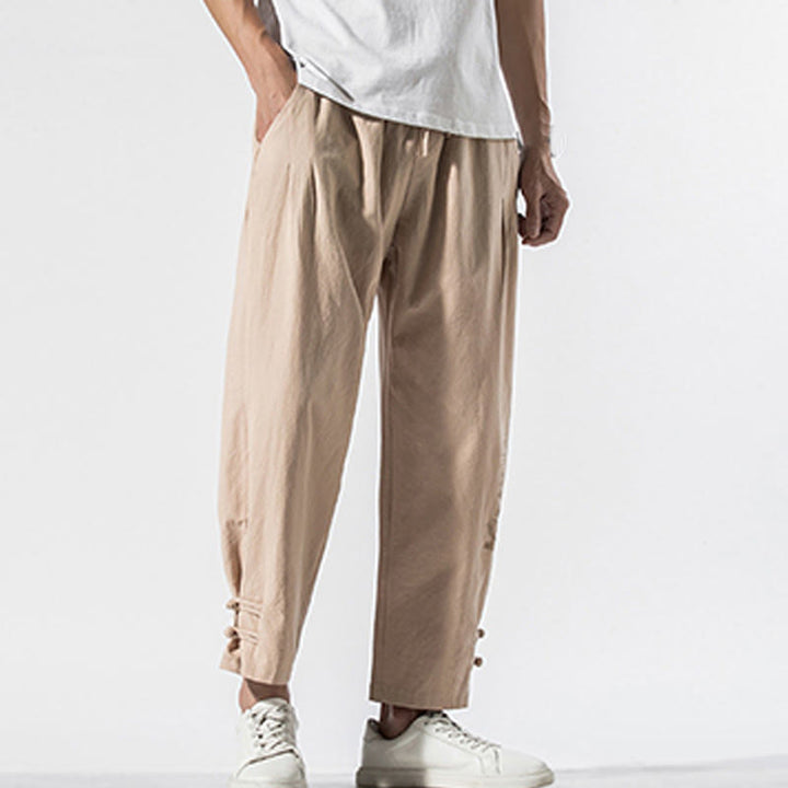 Buddha Stones Summer Chinese Characters Embroidery Men's Cotton Linen Pants With Pockets - image 15