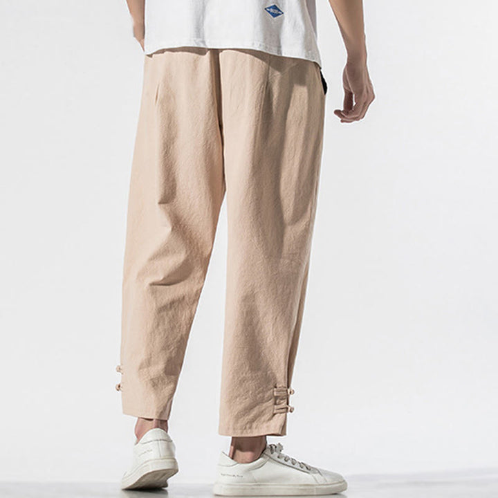 Buddha Stones Summer Chinese Characters Embroidery Men's Cotton Linen Pants With Pockets - image 14