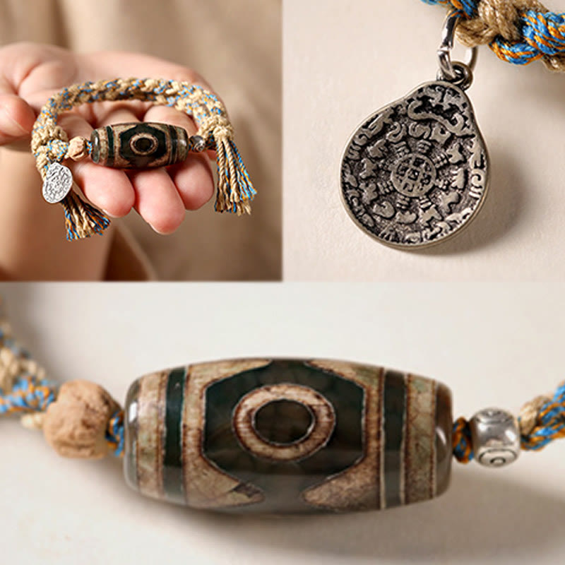 Buddha Stones Handmade Tibetan Dzi Bead Wealth Protection Braided String Bracelet - image 8
