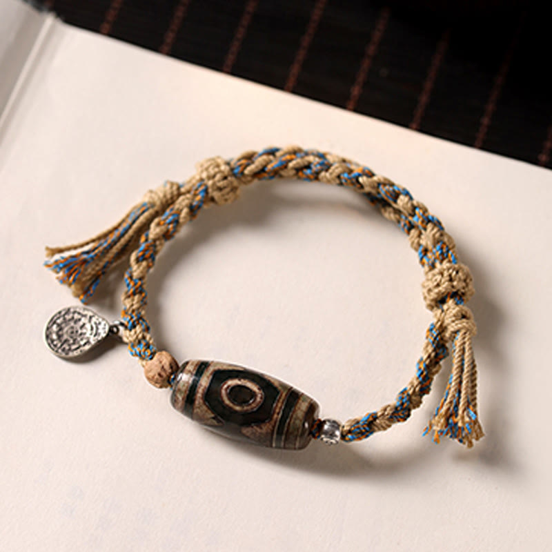 Buddha Stones Handmade Tibetan Dzi Bead Wealth Protection Braided String Bracelet - image 1