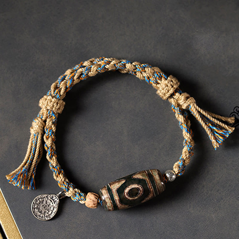 Buddha Stones Handmade Tibetan Dzi Bead Wealth Protection Braided String Bracelet - image 2