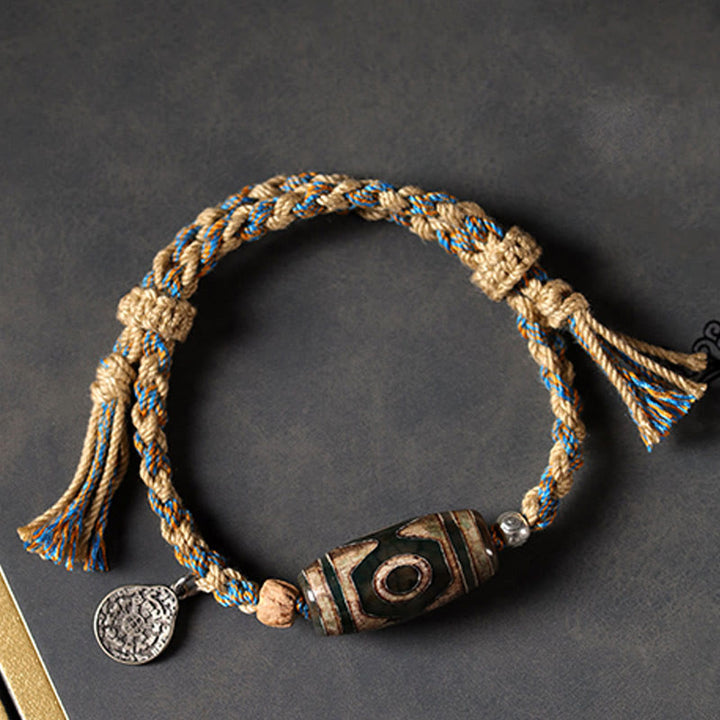 Buddha Stones Handmade Tibetan Dzi Bead Wealth Protection Braided String Bracelet - image 2