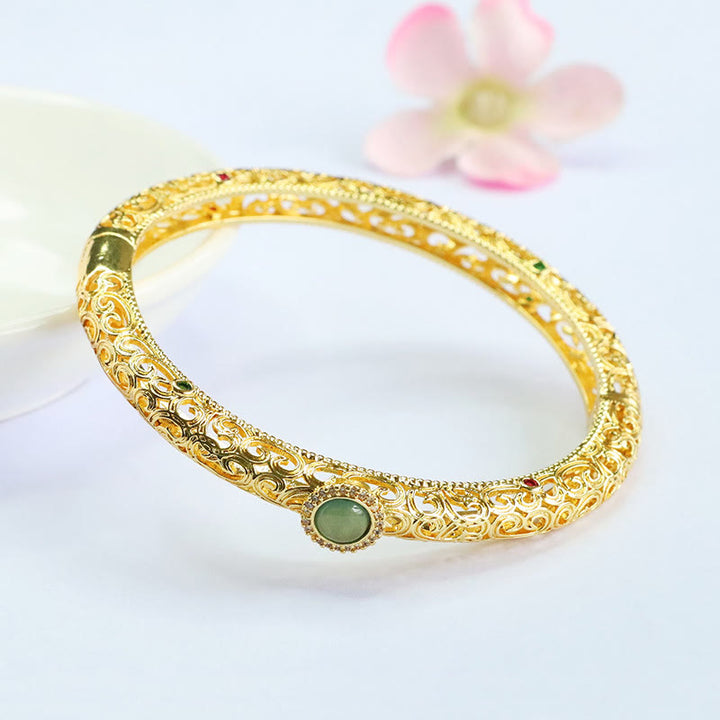Buddha Stones Cloud Pattern Jade Copper Luck Bracelet Bangle 2.36 IN (60 MM) - image 9