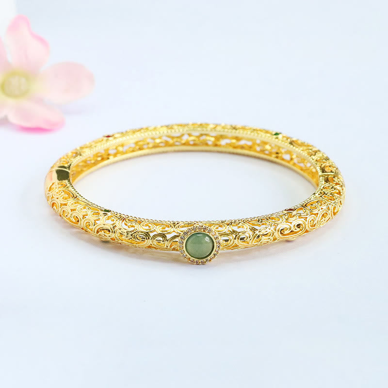 Buddha Stones Cloud Pattern Jade Copper Luck Bracelet Bangle 2.36 IN (60 MM) - image 7