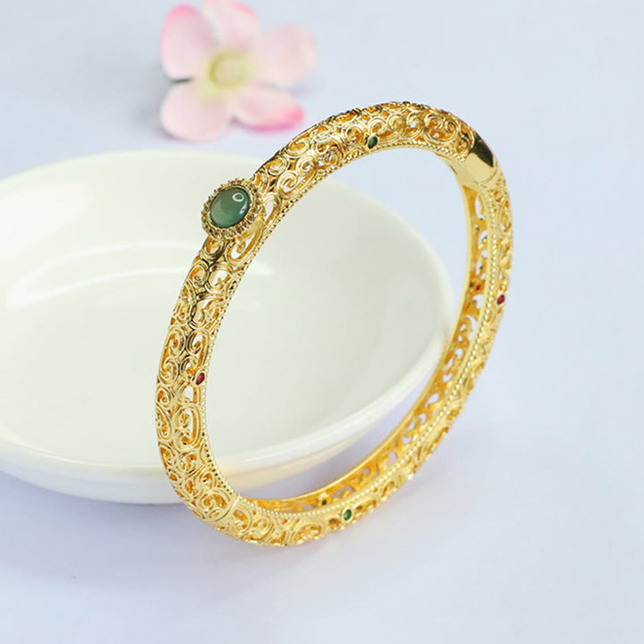 Buddha Stones Cloud Pattern Jade Copper Luck Bracelet Bangle 2.36 IN (60 MM) - image 11