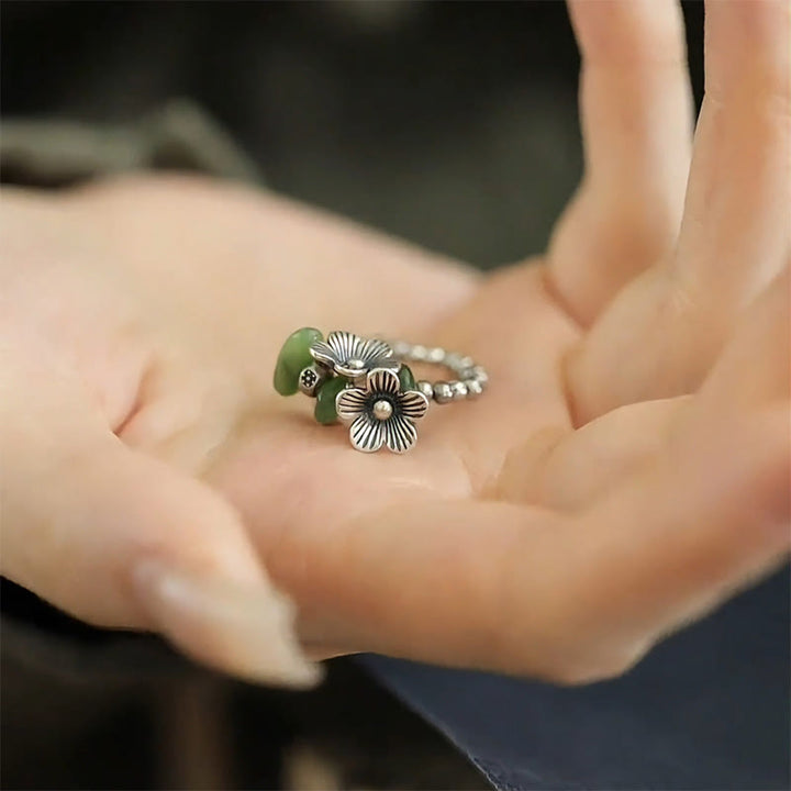Buddha Stones Flower Pattern Copper Alloy Luck Elastic Rope Ring - image 16