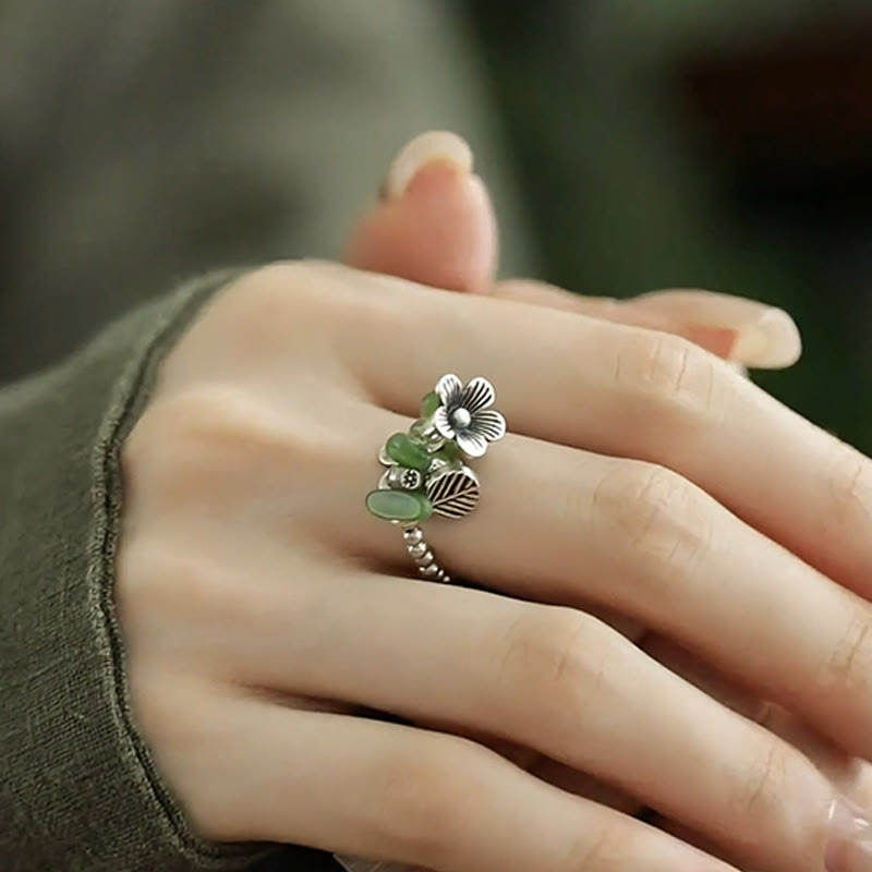 Buddha Stones Flower Pattern Copper Alloy Luck Elastic Rope Ring - image 15