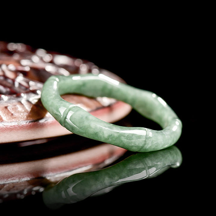 Buddha Stones Natural Bamboo Design Jade Abundance Ring - image 2