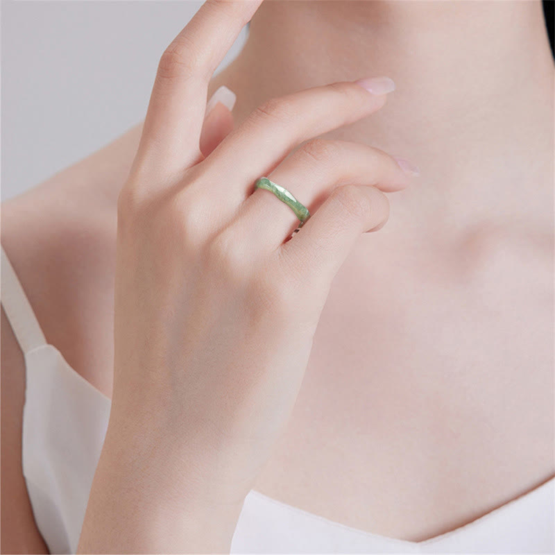 Buddha Stones Natural Bamboo Design Jade Abundance Ring - image 7